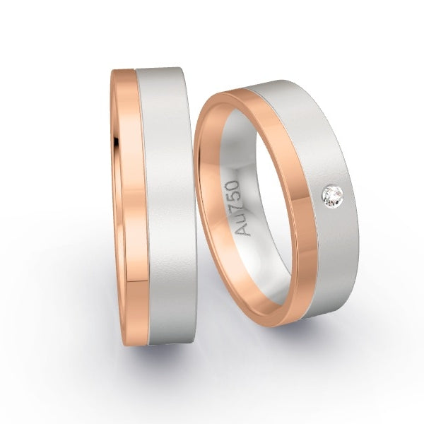 Trauringe Rotgold 750 / Weissgold 750 mit 0.02 ct. Brillanten GR26010