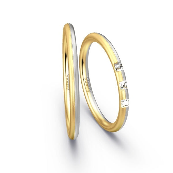 Trauringe Gelbgold 585 / Weissgold 585 mit Prinzessen GR26019