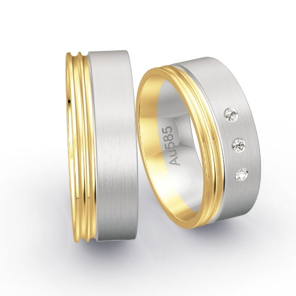 Trauringe Gelbgold 585 / Weissgold 585 mit 0.045 ct. Brillanten GR26034
