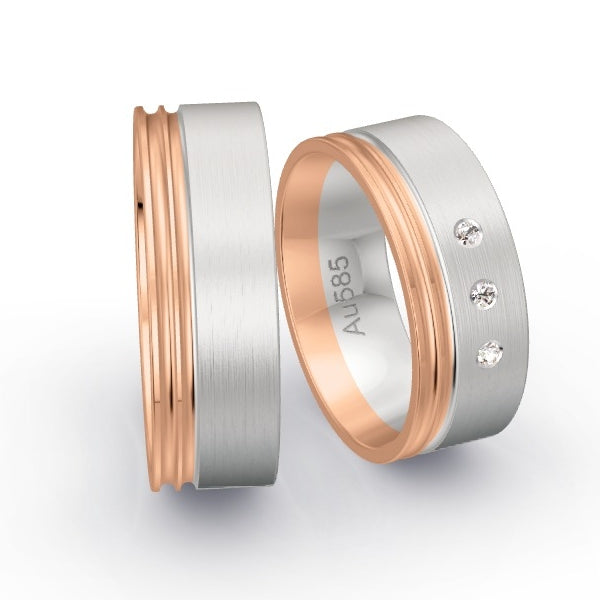 Trauringe Rotgold 585 / Weissgold 585 mit 0.045 ct. Brillanten GR26036