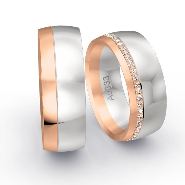 Trauringe Rotgold 333 / Weissgold 333 mit 0.255 ct. Brillanten GR26062