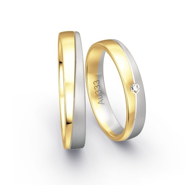 Trauringe Gelbgold 333 / Weissgold 333 mit 0.02 ct. Brillanten GR24109