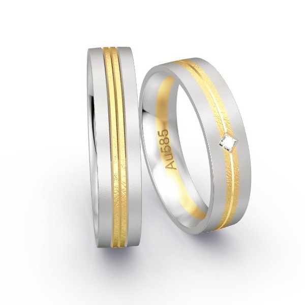 Trauringe Weissgold 585 / Gelbgold 585 mit Prinzessen GR25958