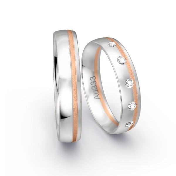 Trauringe Weissgold 333 / Rotgold 333 mit 0.1 ct. Brillanten GR25156