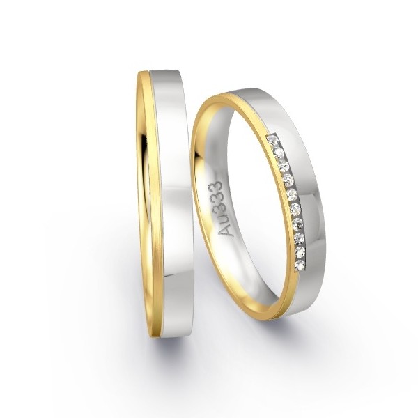 Trauringe Gelbgold 333 / Weissgold 333 mit 0.05 ct. Brillanten GR24229