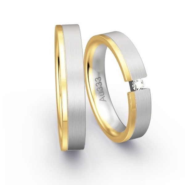 Trauringe Gelbgold 333 / Weissgold 333 mit 0.07 ct. Brillanten GR24426